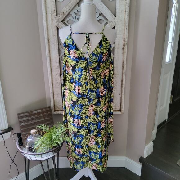 Tyche Women's Flowy Asymmetric Adjustable Tie Back Strap Midi Dress Tropical - Picture 5 of 13